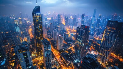 Obraz premium Urban Skyline at Night with Neon Lights