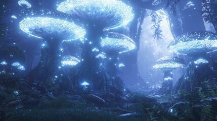 Fototapeta premium Enchanted Forest: Fairies Dancing Among Ancient Trees in Moonlit Clearing
