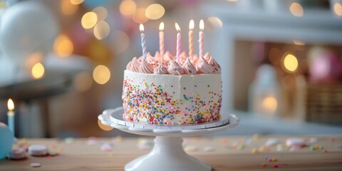 Miniature birthday cake displayed on a white pedestal for a 50th birthday celebration.