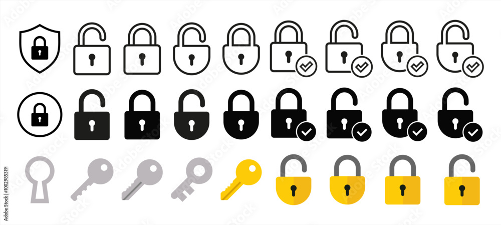 Poster key, padlock and keyhole icon set. vector 10eps.