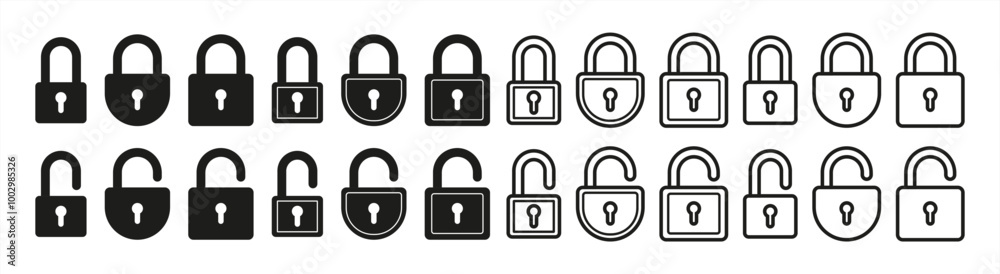 Poster Locks icons set. Locked and unlocked vector icon set. Lock symbol isolated on transparent background. Padlock symbol. Privacy symbol vector 10 eps.