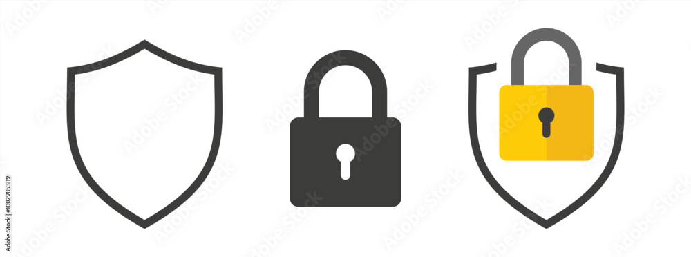 Poster Shield icon or security shield protection with lock symbol privacy icon , secure private security icons - padlock icon button - Keyhole icon, vector 10 eps.
