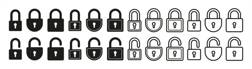 Locks icons set. Locked and unlocked vector icon set. Lock symbol isolated on transparent background. Padlock symbol. Privacy symbol vector 10 eps.