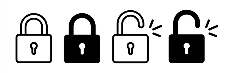 Lock icon collection. Locked and unlocked black line icon set. Flat security symbol. Vector 10 eps.