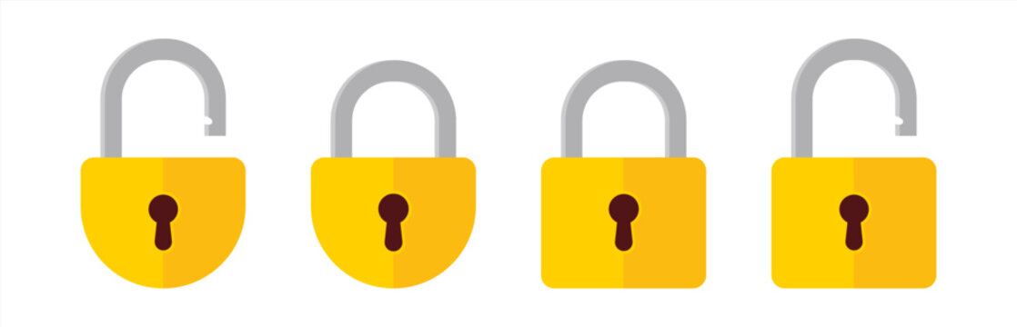 Lock open and lock closed icon. Padlock symbol. Symbol of protection. Concept password, blocking, security, vector 10 eps.