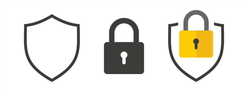Shield icon or security shield protection with lock symbol privacy icon , secure private security icons - padlock icon button - Keyhole icon, vector 10 eps.
