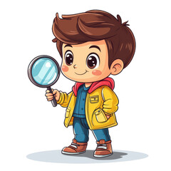 Cute Cartoon Boy with Magnifying Glass