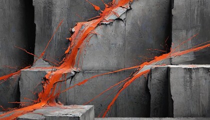 A unique abstract high-contrast display of colored concrete streaks cascading over a cracked background, celebrating the intersection of art and architecture, Generative AI