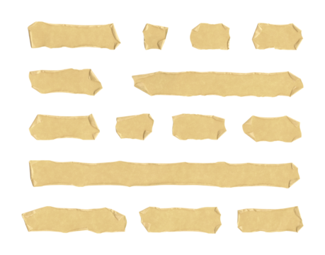 peeled adhesive tape strips, masking tape, isolated, extracted on transparent background, png file