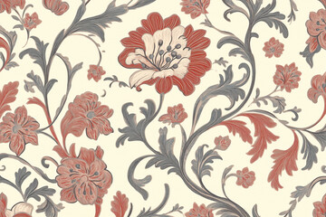 Wallpaper pattern with intricate floral designs in pastel colors, suitable for a vintage-themed room