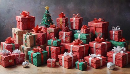 A festive display of handmade Christmas gifts, reflecting creativity and care in every detail, celebrating the joy of giving during the holiday season, Generative AI