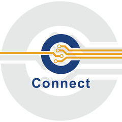 Letter C logo design template,Technology abstract dot connection cross vector logo icon