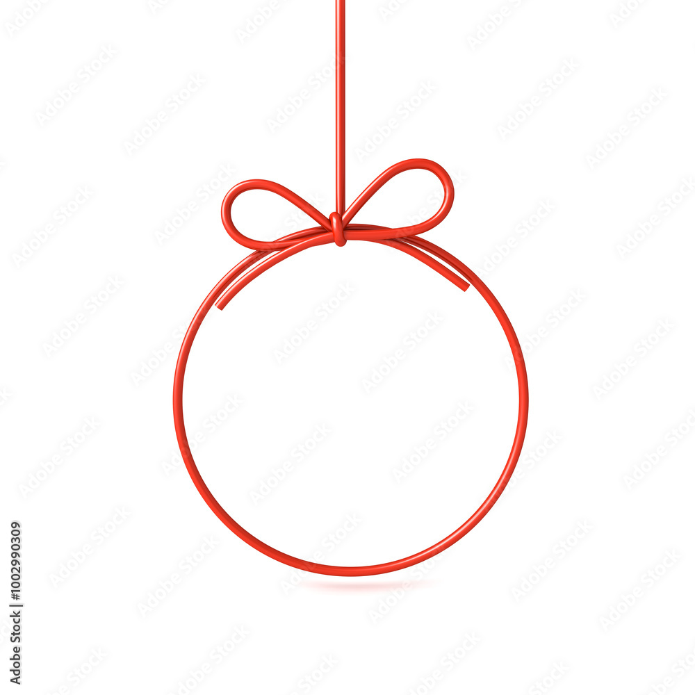 Poster Hanging gift round frame or red rope christmas ball isolated on white background with shadow minimal creative idea concepts 3D rendering