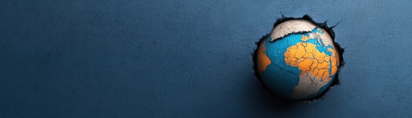 Fototapeta premium Globe Split in Two by High Wall Representation