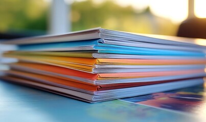 Printed brochures featuring saddle stitching, providing insight into the finishing processes used in the printing industry for producing bound, Generative AI