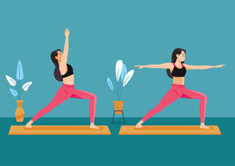 Woman practice yoga in warrior pose