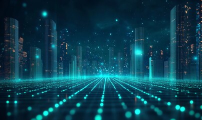 technology metaverse neon blue green background, cyber information, abstract speed connect communication, retro city future meta tech, internet network connection, big data illustration, Generative AI