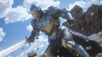 Courageous Knight on a Noble Quest Through Harsh Terrain