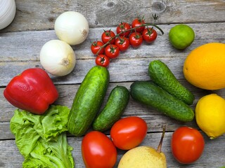 Food background with assortment of fresh organic vegetables