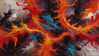 A powerful abstract painting filled with bold strokes and fiery colors, embodying the raw intensity and tumultuous nature of anger, Generative AI