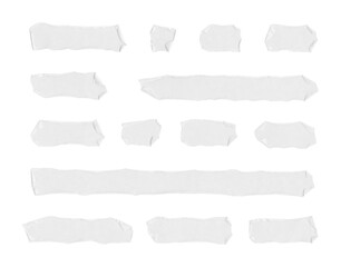 Fototapeta premium collection of adhesive tape pieces, peeled tape strips on transparent background, isolated, extracted, png file