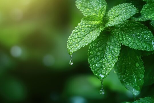 invigorate with drips of mint essential oil from fresh leaves in a revitalizing concept banner