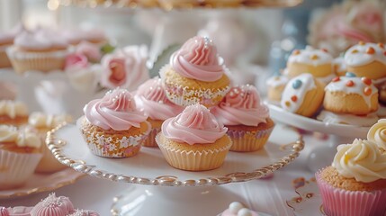 Pink and White Cupcakes on a Cake Stand