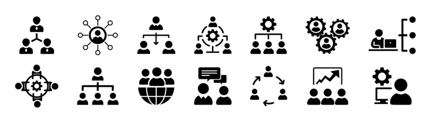 Manager icon set. Set of human resource organization management with gear setting.
