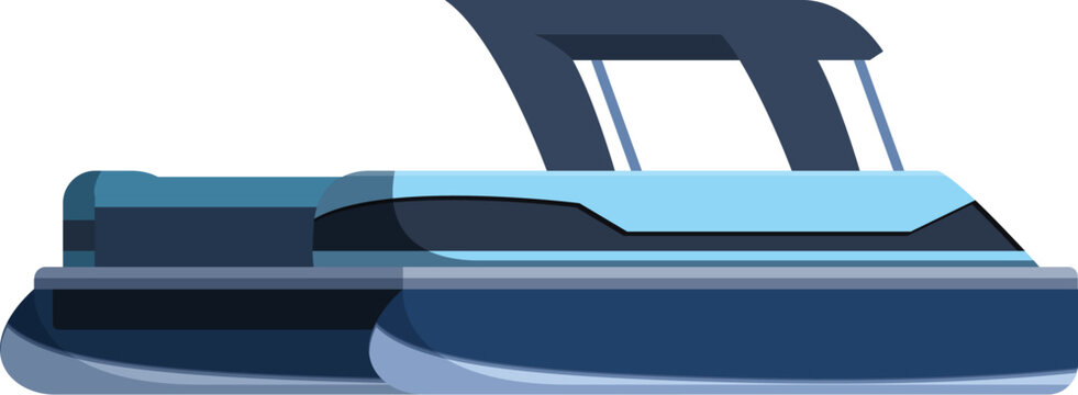 Modern blue pontoon boat is floating on the water, offering a relaxing and enjoyable experience for cruising and leisure activities