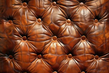 Fototapeta premium Close-up of tufted brown leather upholstery with button detail. Luxury furniture and design concept.