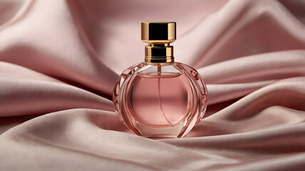 perfume bottle on pink background