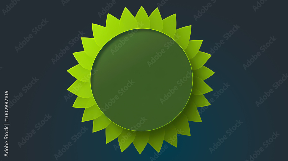 Canvas Prints Minimalist green circular frame with leaf-like accents on dark background