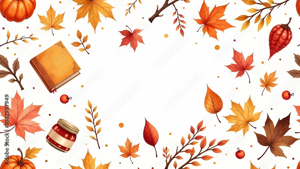 Poster watercolor autumn illustration in the form of a seamless pattern with orange and brown elements in t