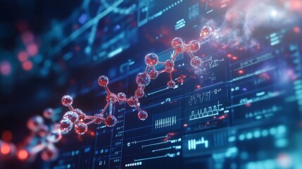 Obraz premium Digital illustration of pharmaceutical molecules and research graphs