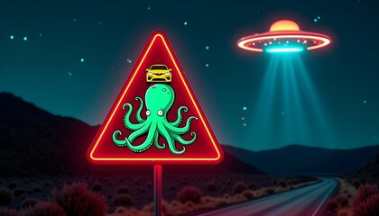 Octopus in a UFO Warning Cars Sci-Fi Fantasy Conspiracy Humorous Traffic Sign