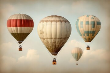 Obraz premium Vintage hot air balloon festival, steampunk, sepia tones, watercolor