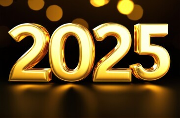 Golden 2025 Celebration with Fireworks and Bokeh Lights. Ideal for New Year greeting cards, party invitations, or promotional materials for 2025 events.