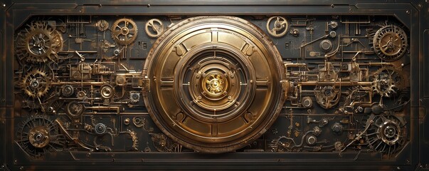 Fototapeta premium Antique clockwork mechanism, steampunk, sepia, detailed illustration