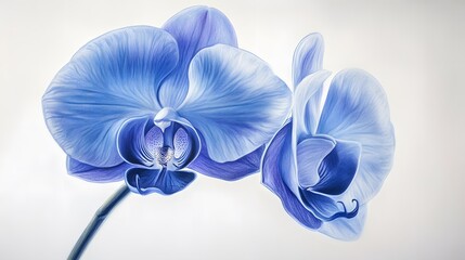 Blue Pencil Hand Painting, Flowers, Poppy, Orchid, Rose, Abstract Image, Texture, Pattern Background, Wallpaper, Cover and Screen of Smartphone, PC, Laptop, 9:16 and 16:9 Format