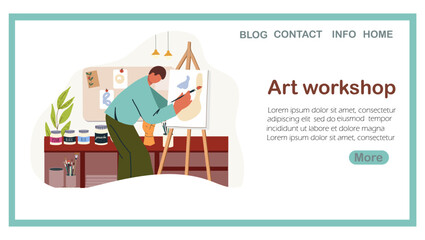 Landing page art workshop, hand drawn vector illustration.