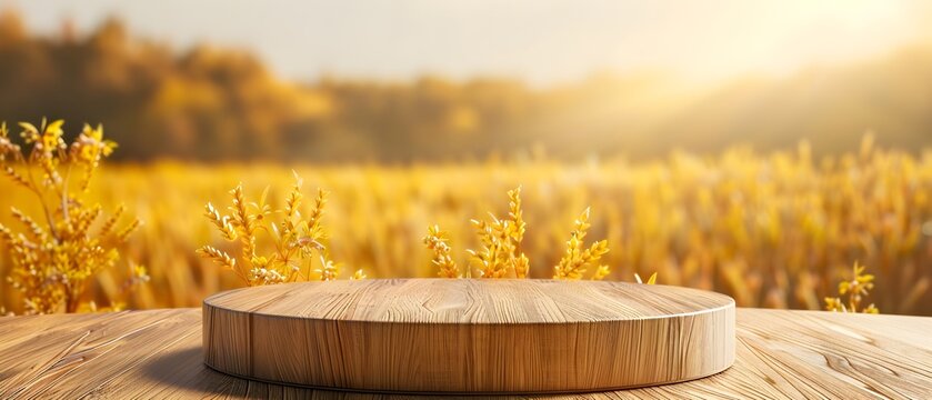 Sunlit Wooden Platform in a Golden Field