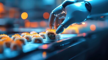 Precision Robot Making Sushi Rolls in Modern Kitchen