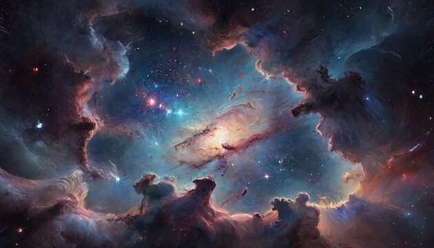A stunning digital painting of a cosmic night sky filled with galaxies and nebulae, inviting viewers to explore the wonders of the universe, Generative AI