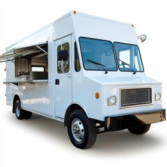 Fototapeta premium A white food truck with a serving window open