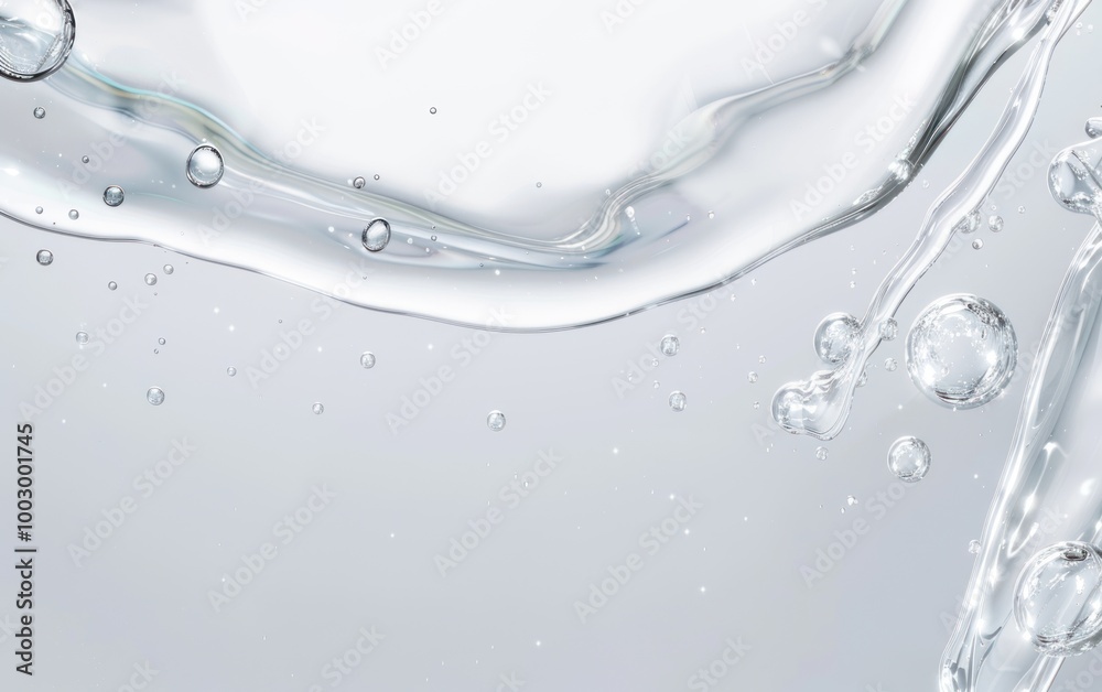 Wall mural clear liquid with bubbles on a white background. water and purity concept for design and print.