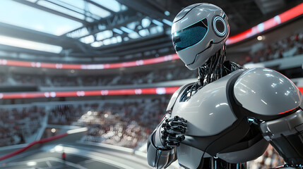 Futuristic Sports Arena with Robotic Athletes