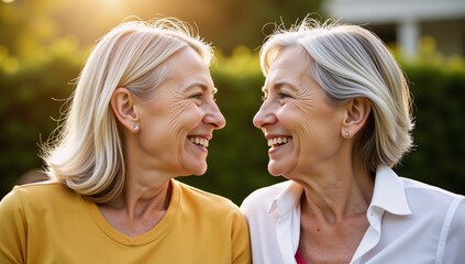 Fototapeta premium Close-up outdoor grandmother-granddaughter portrait with warm smiles