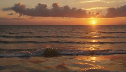 Obraz premium A captivating view of the Texas coastline at sunset, where the sun dips below the horizon, casting golden reflections on the water, Generative AI