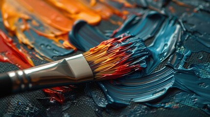 A Creative Palette Complete with Brush and a Variety of Vibrant, Beautiful Paints