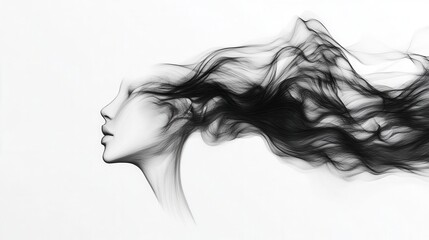 Fototapeta premium A womans profile with flowing hair rendered in smoke